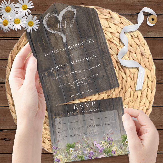 Rustic Barnwood & Wildflowers No Dinner All In One Invitation (Creator Uploaded)