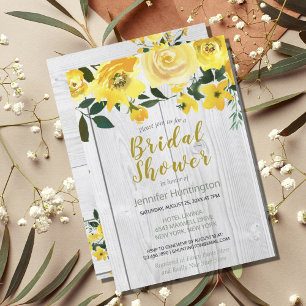 Rustic Barnwood Yellow Floral Bridal Shower Invitation
