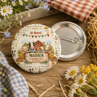 Rustic Barnyard 2nd Birthday kids Party 3 Cm Round Badge