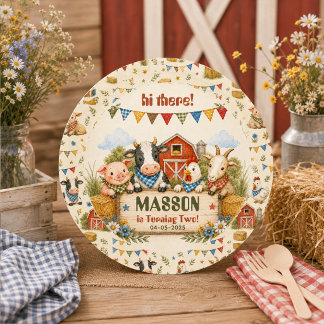 Rustic Barnyard 2nd Birthday kids Party Classic Round Sticker