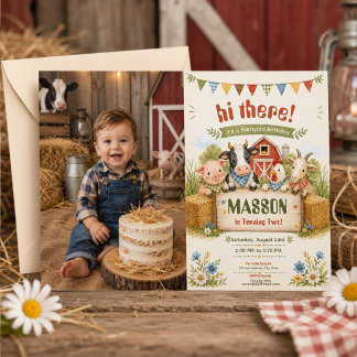 Rustic Barnyard 2nd Birthday kids Party photo Invitation