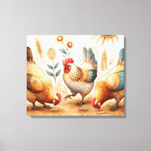 Rustic Barnyard Chickens Boho Country Farm Canvas Print