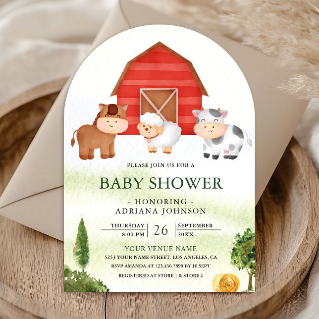 Rustic Barnyard Cute Farm Animals Arch Baby Shower Invitation (Creator Uploaded)