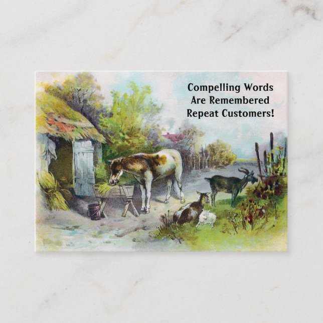 Rustic Barnyard with Horse and Goats Business Card (Front)