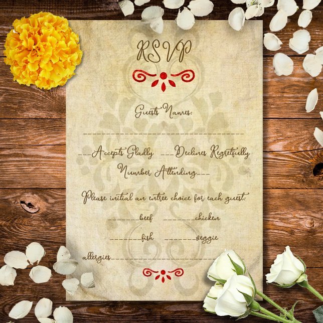 Rustic Baroque Floral Mexican Wedding RSVP Card (Creator Uploaded)