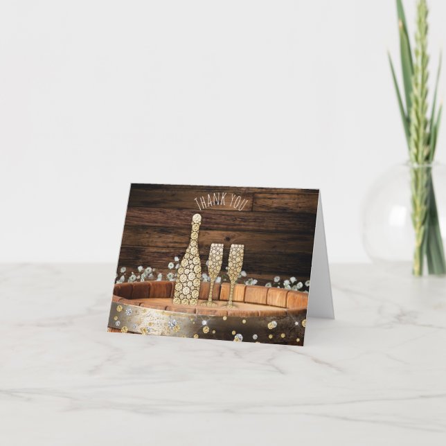 Rustic Barrel Wine Glass Folded Thank You Card (Front)