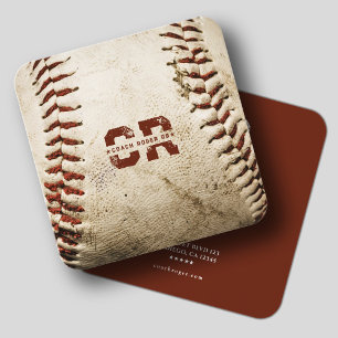 Rustic Baseball Coach Baseball Team Monogram  Square Business Card