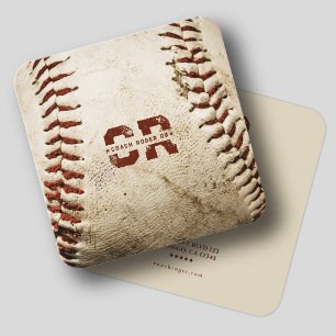 Rustic Baseball Coach Monogram Initials Baseball Square Business Card