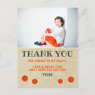 Rustic Basketball Birthday Photo Thank you Postcard