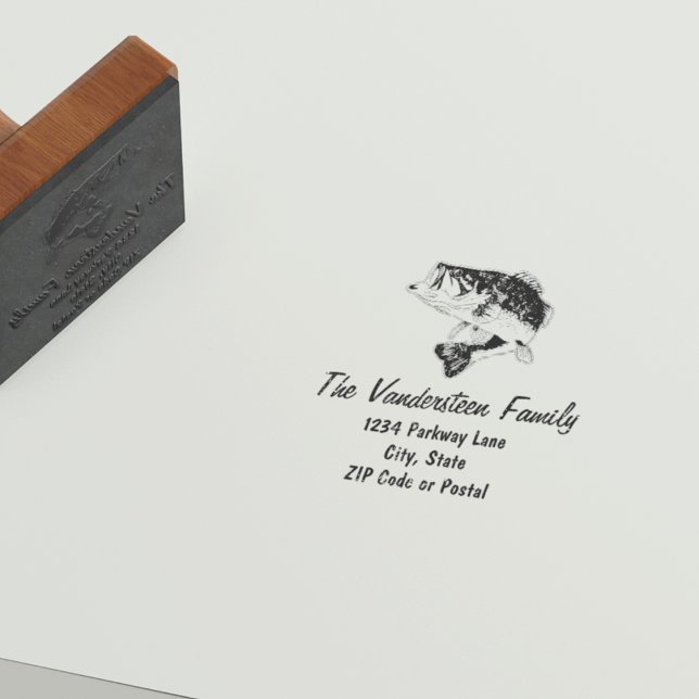 Rustic Bass Fish Sports Family Name Return Stamp (Creator Uploaded)