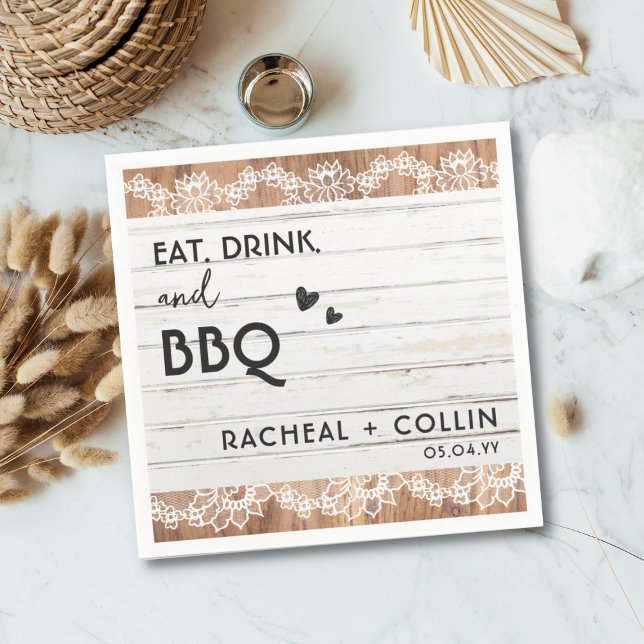 Rustic BBQ Engagement Party Wedding Cocktail  Napkin (Creator Uploaded)