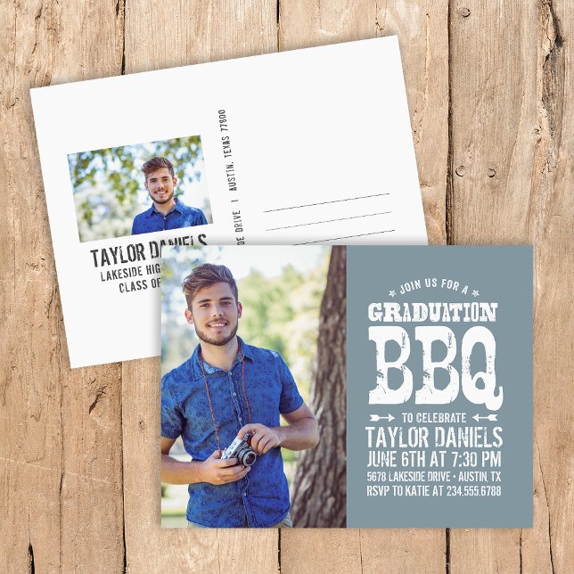 Rustic BBQ Graduation Party Invitation Postcard (Creator Uploaded)