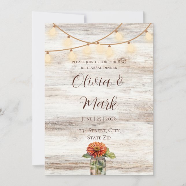 Rustic BBQ Rehearsal Dinner Invitation (Front)