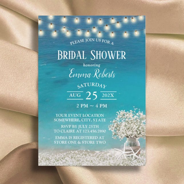 Rustic Beach Baby's Breath Flowers Bridal Shower Invitation (Creator Uploaded)