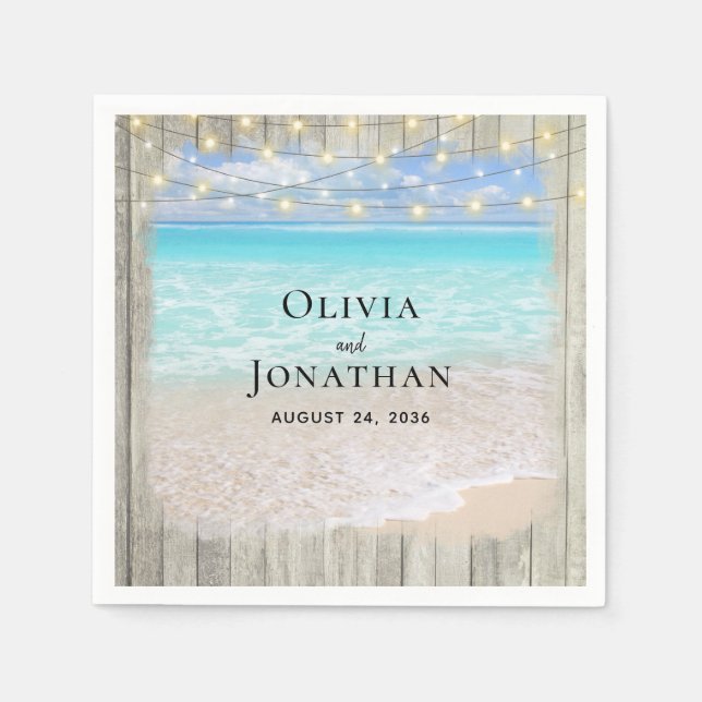 Rustic Beach Coastal String Lights Wedding Napkin (Front)