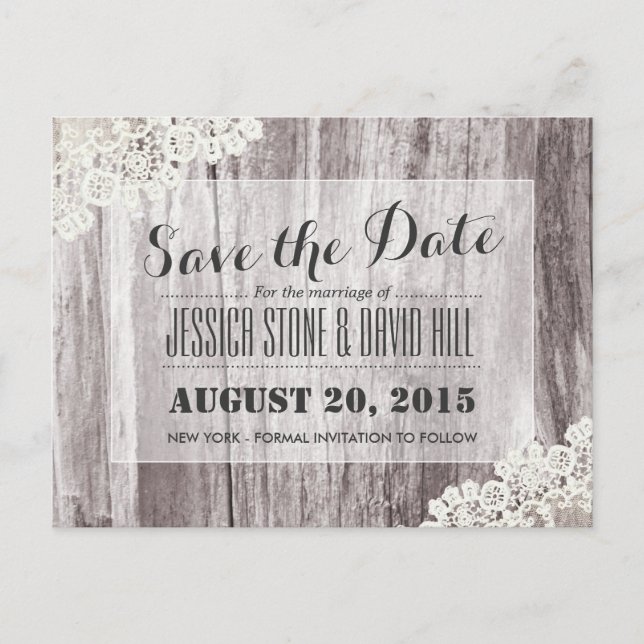 Rustic Beach Driftwood Laced Save the Date Announcement Postcard (Front)