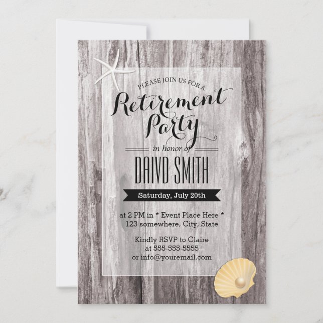 Rustic Beach Driftwood Retirement Party Invitation (Front)