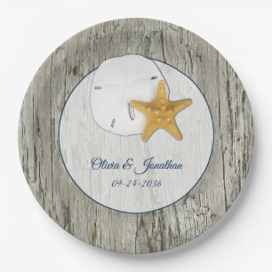 Rustic Beach Driftwood Sand Dollar Wedding Paper Plate