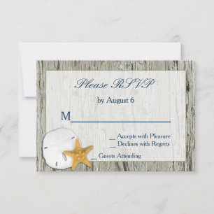 Rustic Beach Driftwood Sand Dollar Wedding RSVP Card