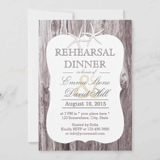 Rustic Beach Driftwood Starfish Rehearsal Dinner Invitation (Front)