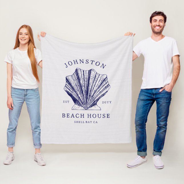 Rustic Beach House Family Name Nautical | Blue Fleece Blanket (In Situ)