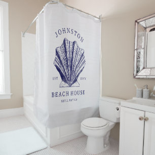 Rustic Beach House Family Name Nautical   Blue Shower Curtain