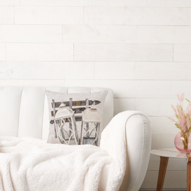 Rustic Beach House Lanterns on Sand  Cushion (Couch)