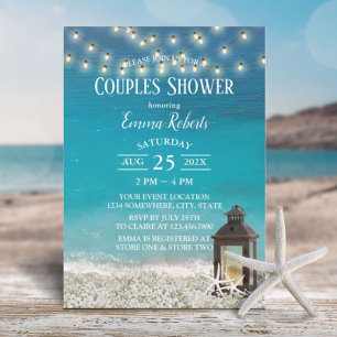 Rustic Beach Lantern String Lights Couples Shower Invitation