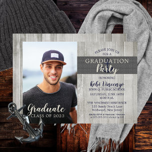 Rustic Beach Nautical Photo Graduation Party Invitation
