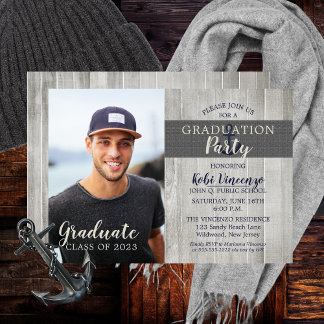 Rustic Beach Nautical Photo Graduation Party Invitation