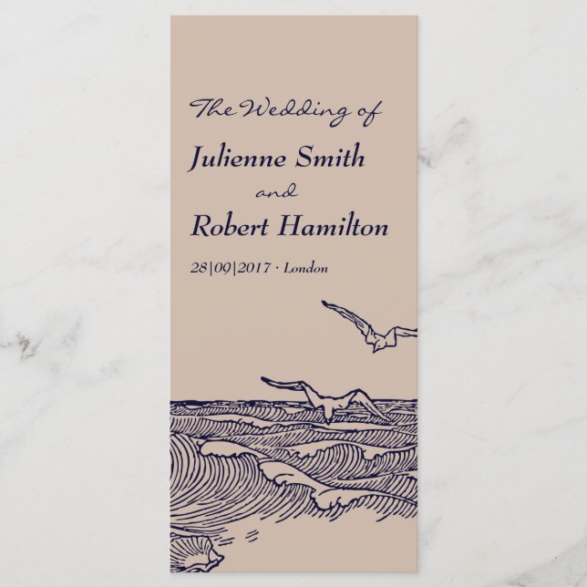 Rustic Beach Ocean Waves Wedding Ceremony Program Programme (Front)