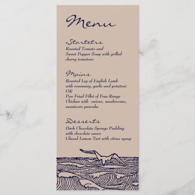 Rustic Beach Ocean Waves Wedding Dinner Menu (Front)