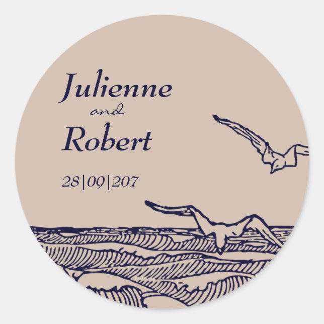 Rustic Beach Ocean Waves Wedding Sticker (Front)