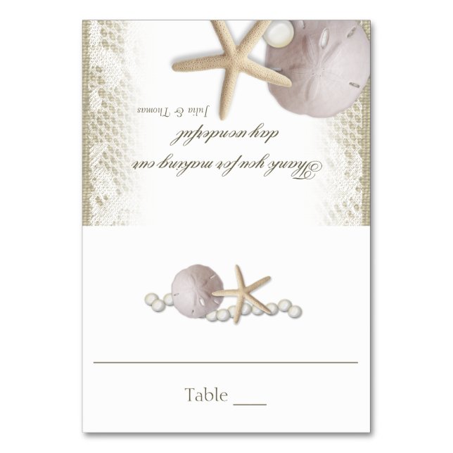 Rustic Beach Pearls and Lace Seating Card (Front)