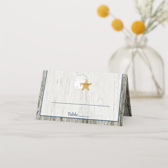Rustic Beach Sand Dollar Driftwood Wedding Place Card (Front)