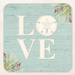 Rustic Beach Sand Dollar Square Paper Coaster