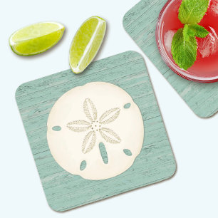 Rustic Beach Sand Dollar Square Paper Coaster