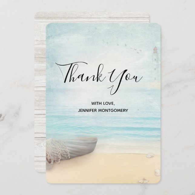 Rustic Beach Scene with Boat Thank You (Front/Back)