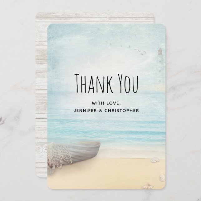 Rustic Beach Scene with Boat Thank You Card (Front/Back)