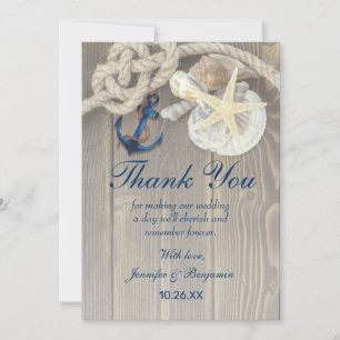 Rustic Beach Shell Navy Anchor Nautical Wedding Thank You Card