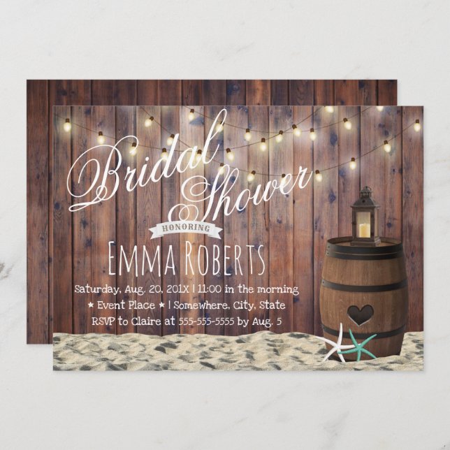 Rustic Beach Starfish & Lantern Bridal Shower Invitation (Front/Back)