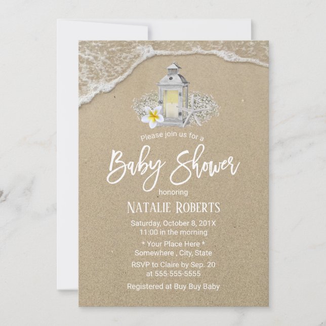 Rustic Beach Starfish Vintage Lantern Baby Shower Invitation (Front)