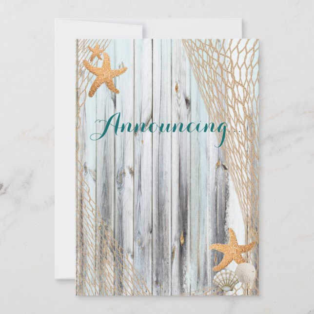 Rustic Beach Starfish Wedding Annoucement Invitation (Front)