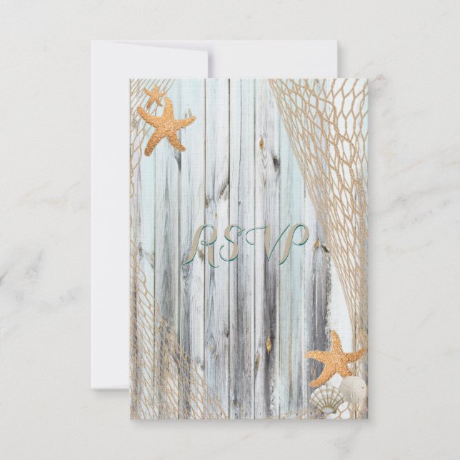 Rustic Beach Starfish Wedding RSVP (Front)