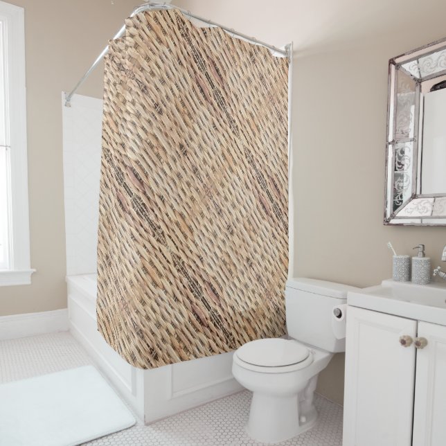 rustic beach tropical island woven wicker shower curtain (In Situ)