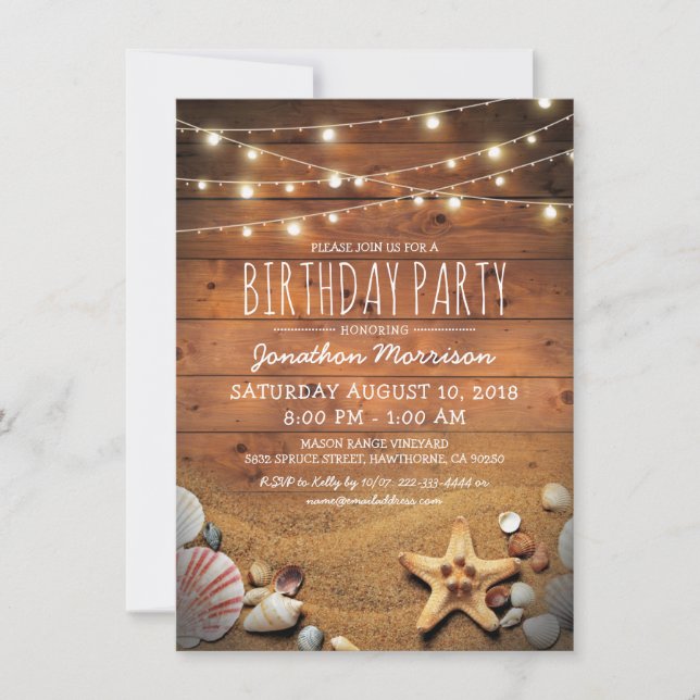 Rustic Beach Tropical Nautical Birthday Party Invitation (Front)