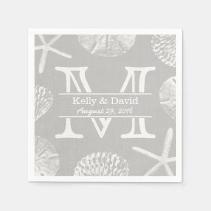 Rustic Beach Wedding Monogram Laced Silver Napkin