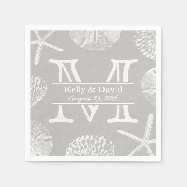 Rustic Beach Wedding Monogram Laced Silver Napkin (Front)