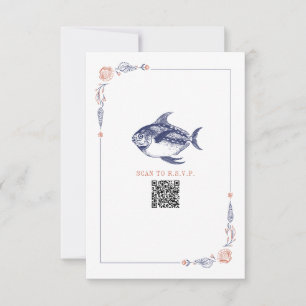 Rustic Beach Wedding Red & Blue Fish RSVP Card