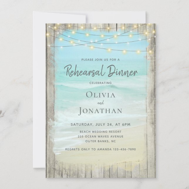 Rustic Beach Wedding Rehearsal Dinner Invitation (Front)